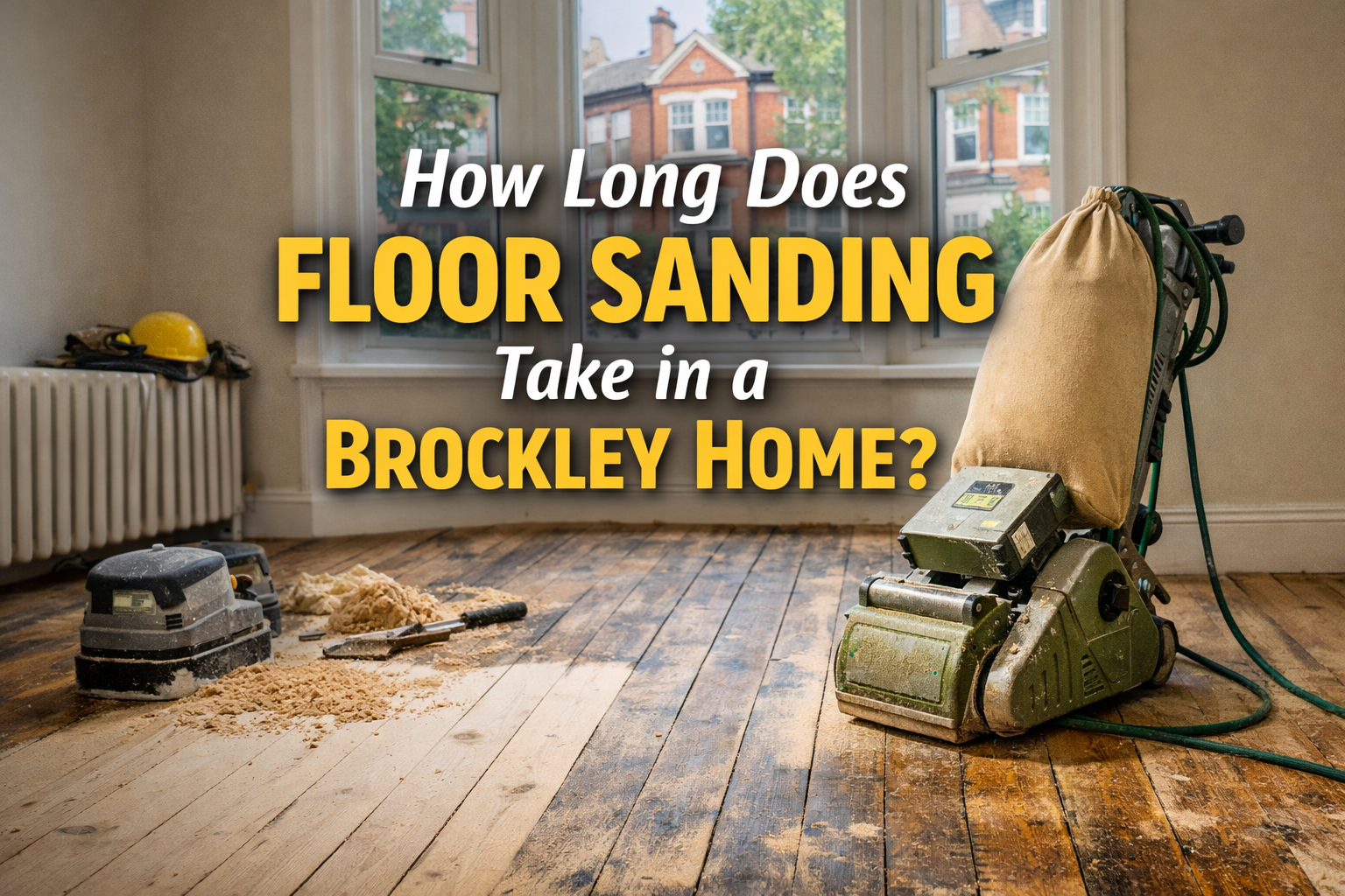 Floor sanding machine in a Brockley home with original timber boards during restoration work
